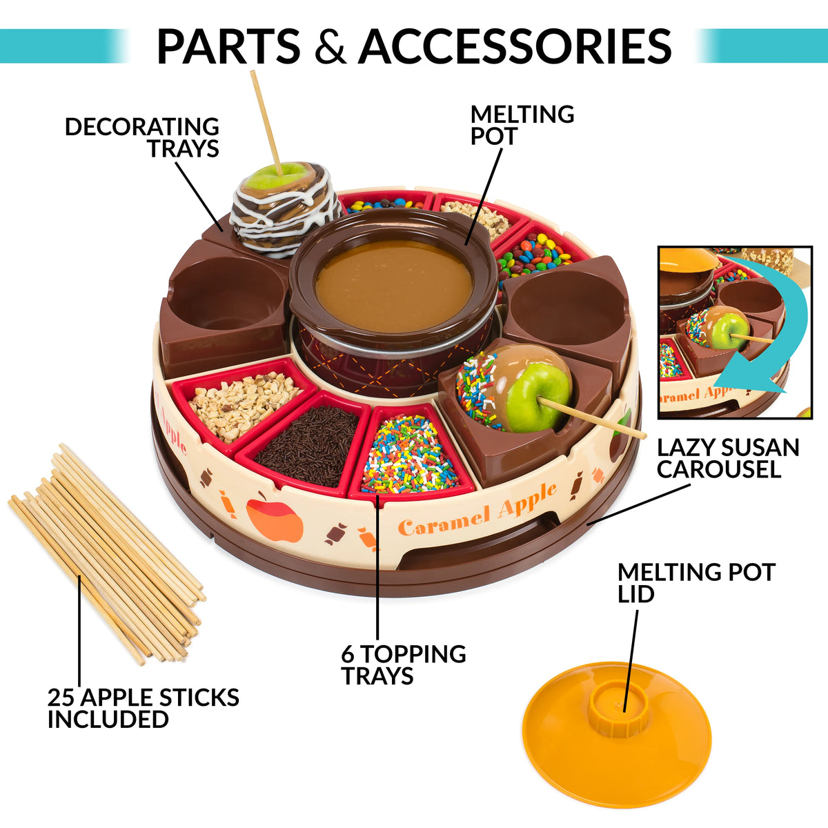 Chocolate & Caramel Apple Party with Heated Fondue Pot, 25 Sticks H400166