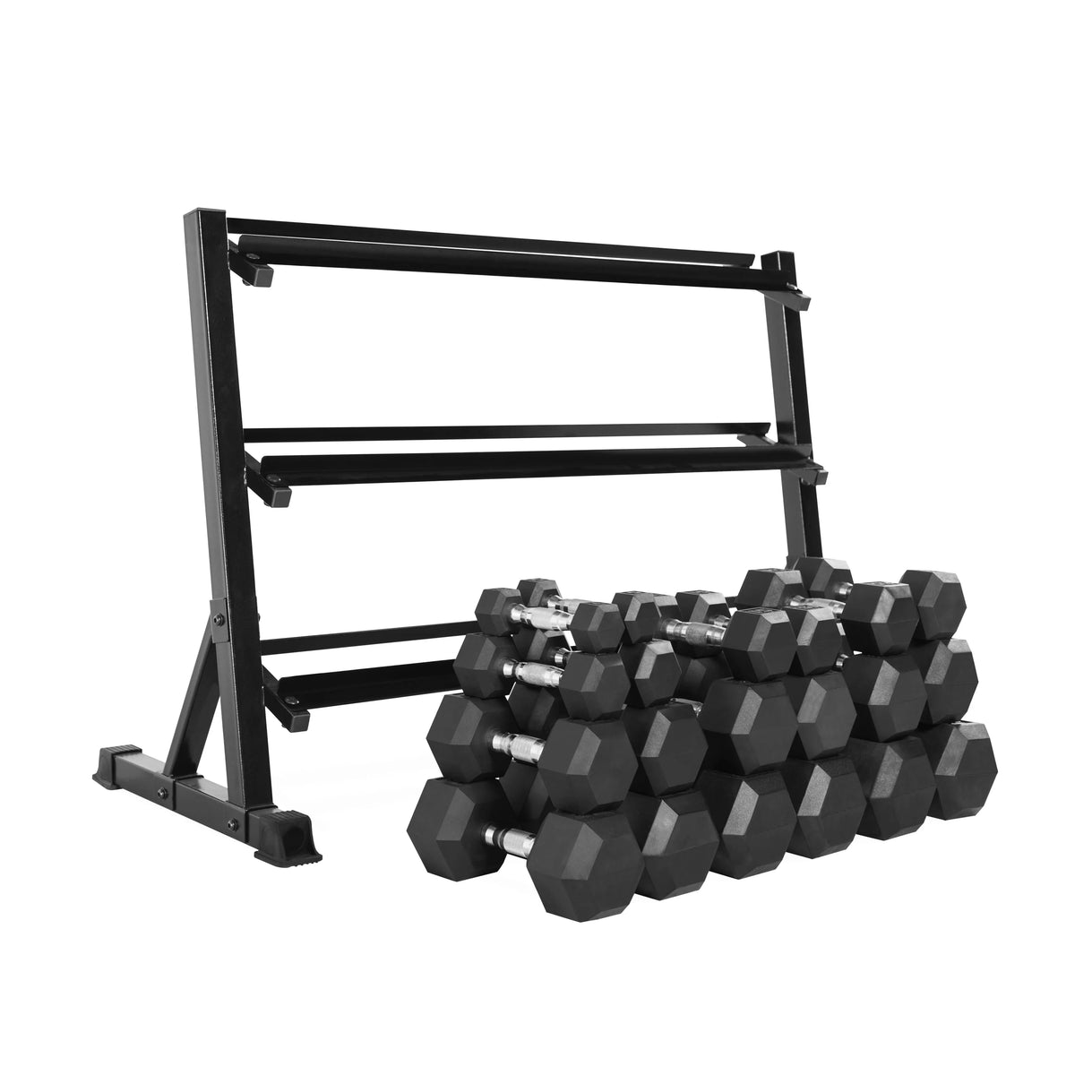 550-Pound Rubber Hex Dumbbell Set with Rack J7591