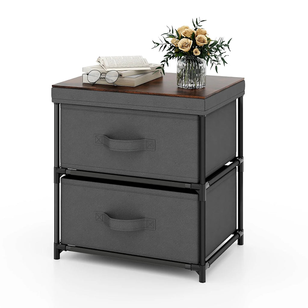 Grey Rustic Brown 2 Drawer Nightstand E751