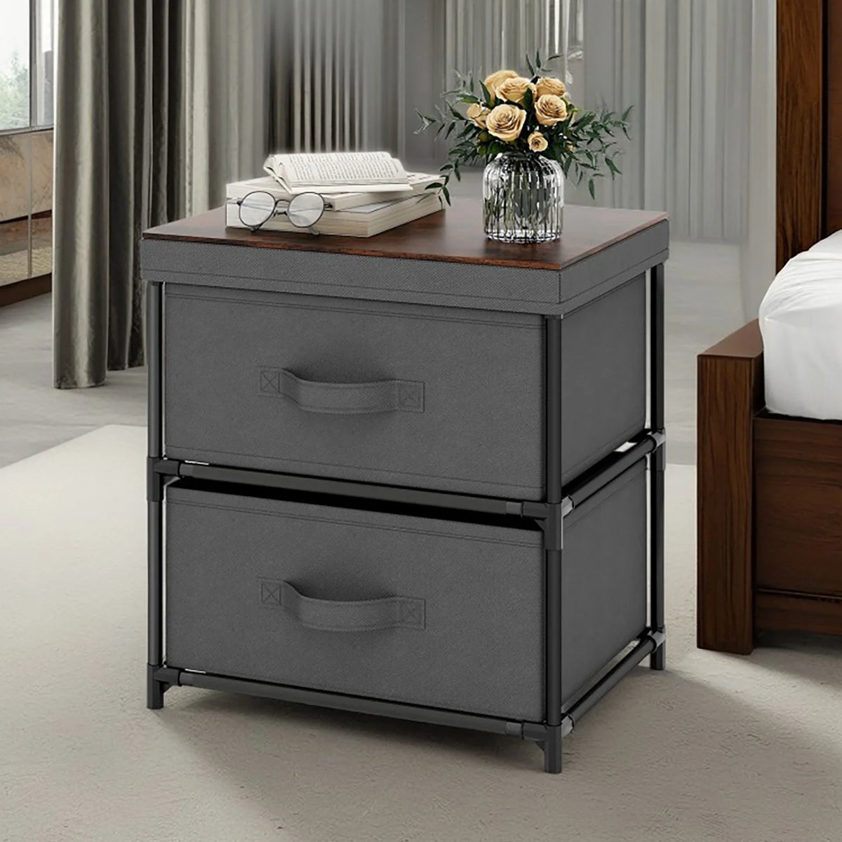 Grey Rustic Brown 2 Drawer Nightstand E751