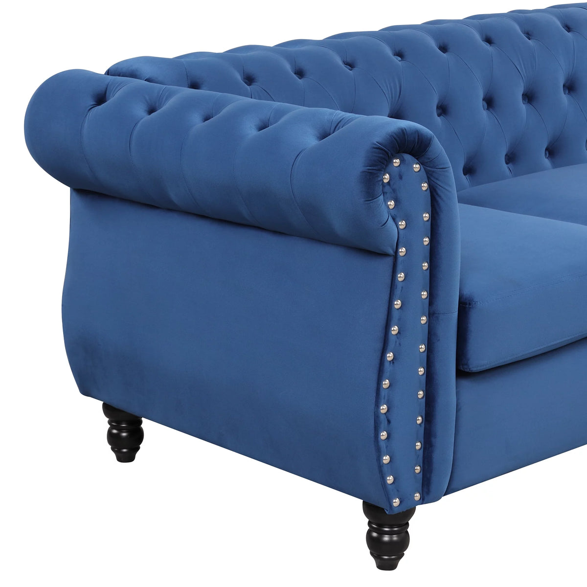 Blue 3-Seat Upholstered Sofa with Metal Legs J13338