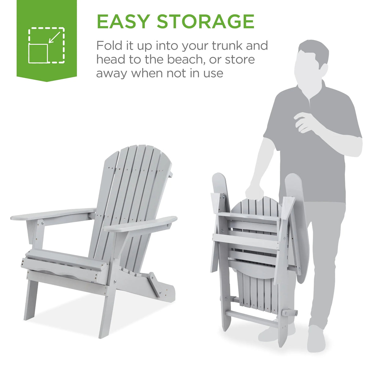 Folding Adirondack Chair Outdoor Wooden Accent Lounge Furniture 350lb Capacity Brown D94810