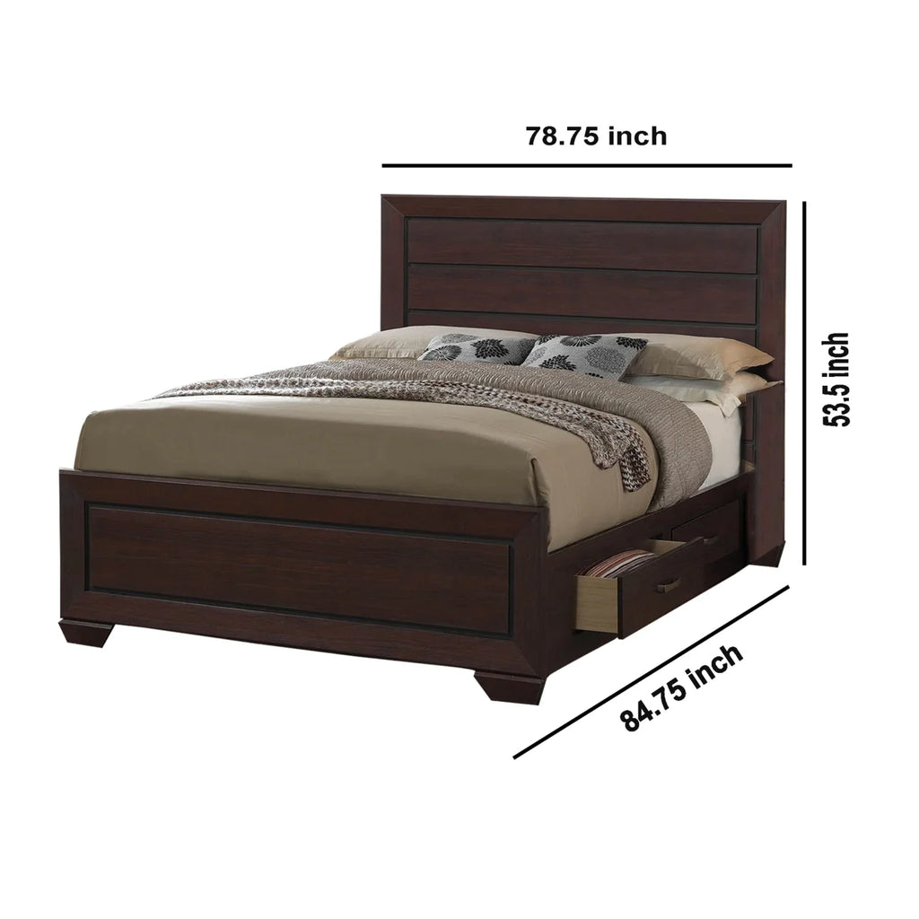 Brown Wooden Eastern King Size Bed with Two Storage Drawers H222