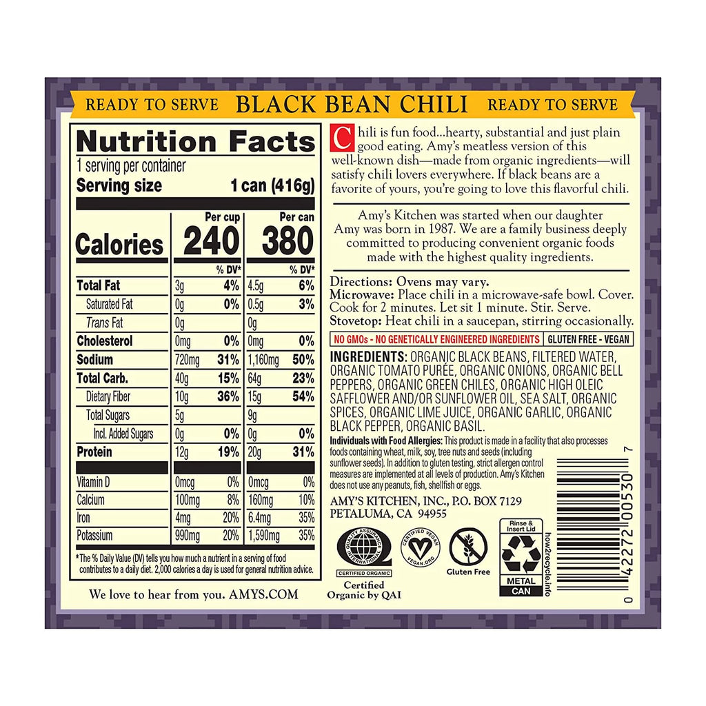 Organic Low Fat Medium Black Bean Chili 12 oz Pack of 4 I9549