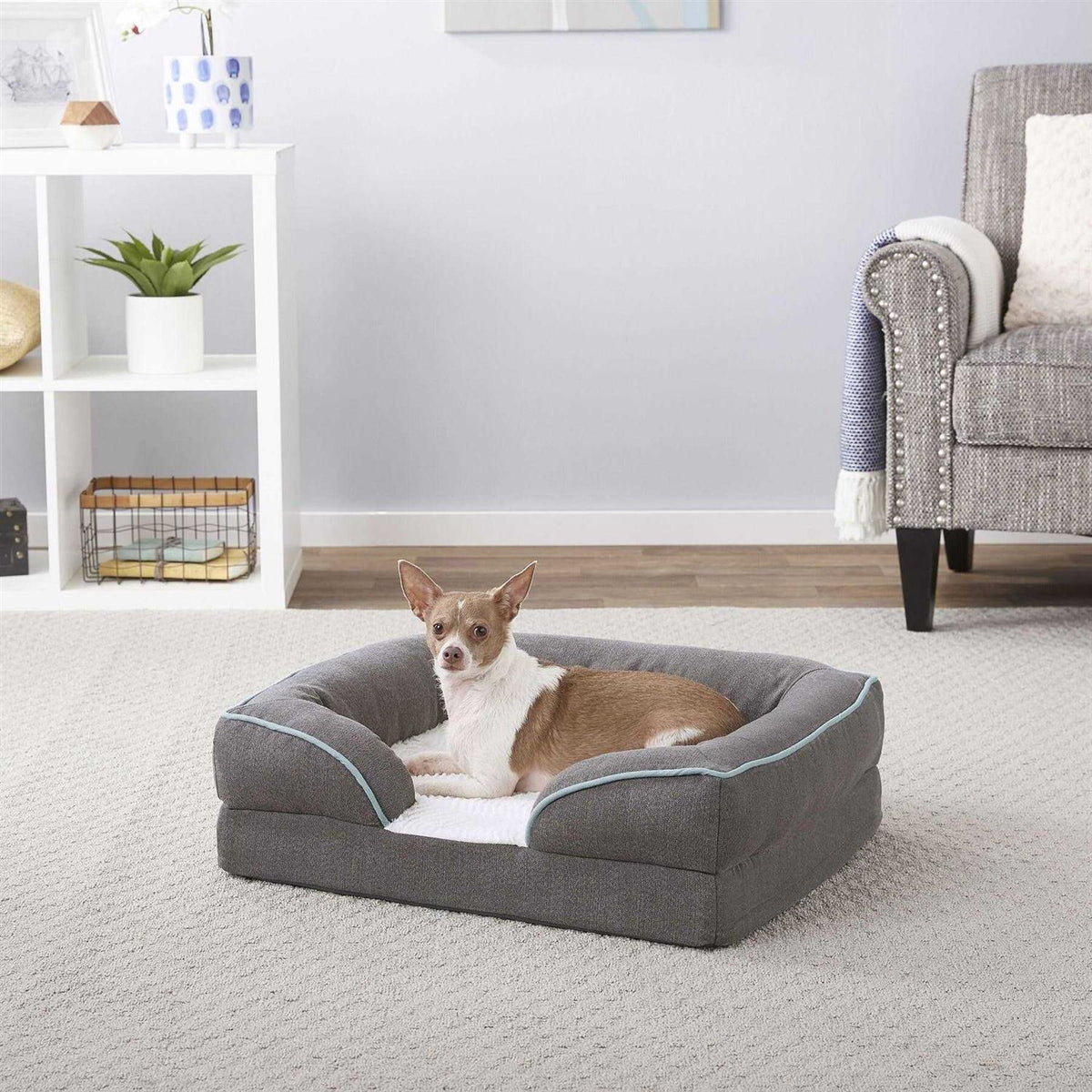 Plush Orthopedic Bolster Cat Dog Bed with Removable Cover H437858