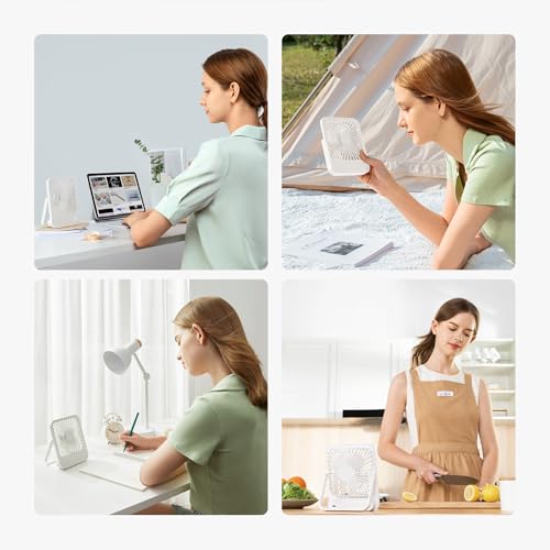 Desk Fan Battery Rechargeable, 4500mAh 180°Foldable Portable Personal Fan, 4 Speeds Adjustable White S954692