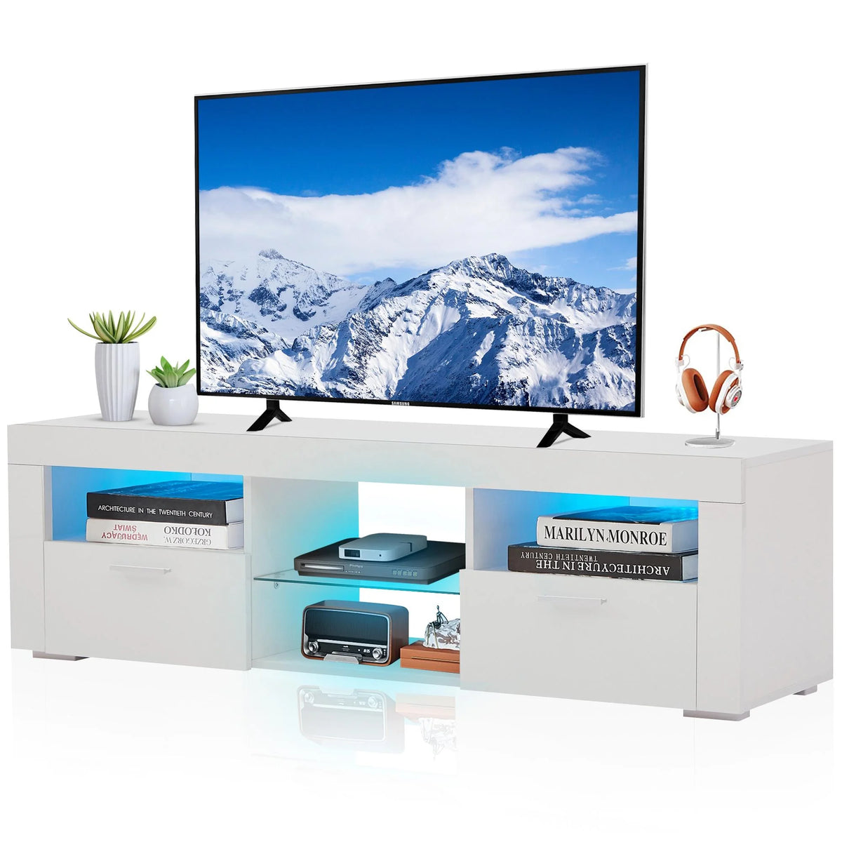 Black TV Stand with Storage Cabinet and Drawer P6258