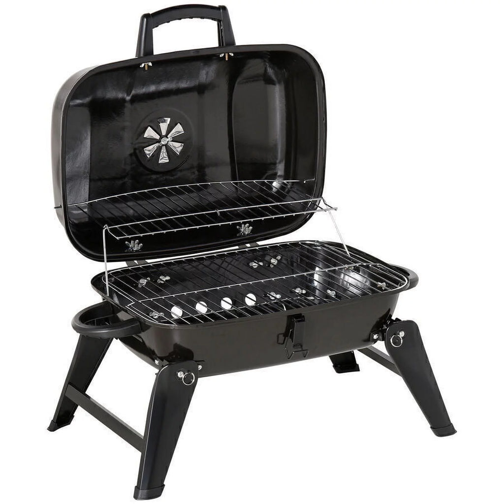 Portable Charcoal Grill, Tabletop Small BBQ Grill, Enamel Coated, Folding Legs, Black Q430