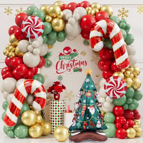 Christmas Balloon Garland Arch Kit 168PCS Red Sage Green Gold White X133912