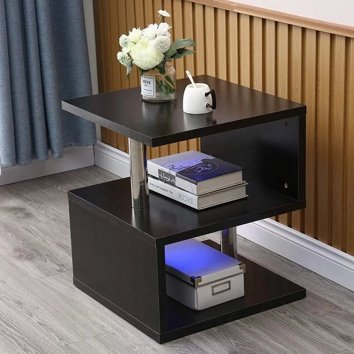 Black High Gloss S-Shaped Coffee Table with LED Backlight G86859