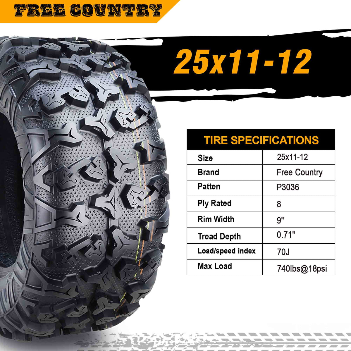 8PR ATV/UTV Tires 25x11x12 F928